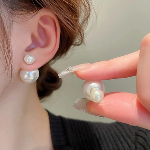 Elegant white double-sided faux pearl earrings with high-gloss finish for women