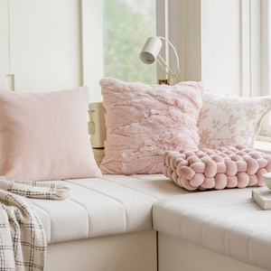 Decorative Pillow Case Soft Faux Fur Chenille Floral Jacquard Cushion Cover For Sofa Living Room Nordic Pink Home Decor