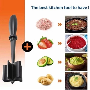 Black five-blade meat chopper and potato masher for efficient kitchen food preparation