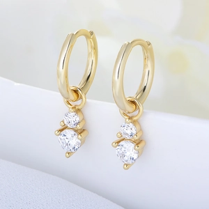 925 Sterling Silver Zirconia Drop Hoop Earrings For Women Minimalist Dainty Double Stone Huggie Earrings Fashion Jewelry