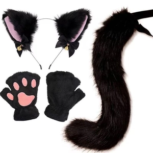 Katzenohren-Stirnband-Set mit Pfoten-Handschuhen und Plüschschwanz für Cosplay