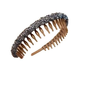 Chic anti-slip headband with sparkling grey rhinestones and integrated hair comb teeth