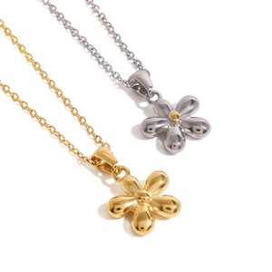 Polished stainless steel flower pendant necklace available in gold and silver finish