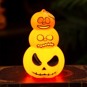 Three-tier glowing Halloween pumpkin lantern decoration with top hanging ring
