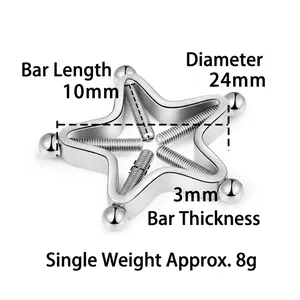 Star-shaped non-pierced stainless steel nipple ring with adjustable screw rods and polished finish