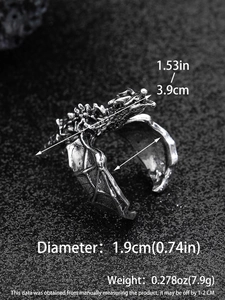 Detailed dimensions of silver dragon ring with wings and vintage textured finish