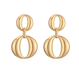 Modern geometric 18K gold plated double oval hoop earrings for women on white background