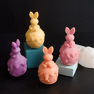 Easter bunny candle silicone molds with macaron color rabbit plaster finished samples