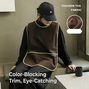 Waterproof work apron with contrast trim and utility pockets for kitchen and salon