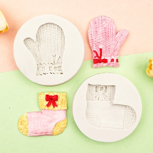 Christmas bear glove and sock silicone molds for 3D fondant and chocolate baking