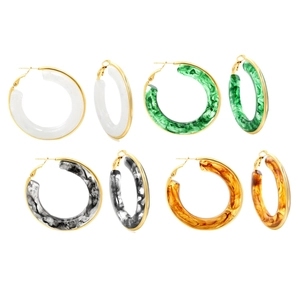 Fashionable resin hoop earrings with gold metal frame in multiple colors for women