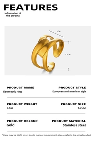 Detailed technical specifications for the golden geometric stainless steel cross ring