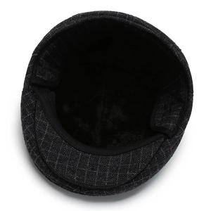 Men's winter grey plaid newsboy cap with warm fleece lining and ear protection