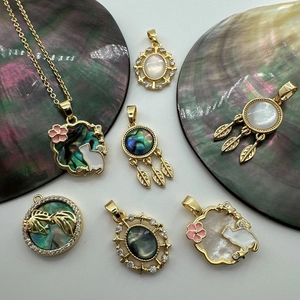 18K Gold Plated Copper Natural White Shell Abalone Charms Lucky Koi Fish Cat Dreamcatcher Pendants For Jewelry Making