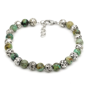 Adjustable men's beaded bracelet featuring tiger eye and green natural stones