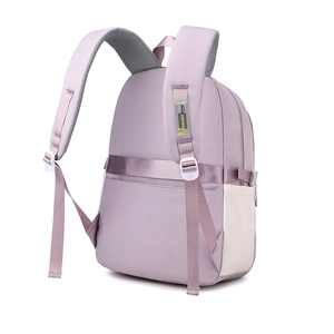 Light purple and beige high-capacity school backpack with wide breathable straps