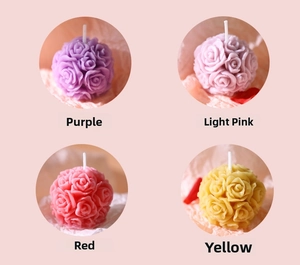Macro detail of handmade rose candle textures in purple, pink, red, and yellow colors