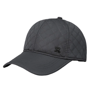 Men's winter baseball cap with quilted pattern and ear flaps in dark grey finish