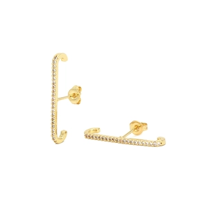 Elegant gold C-shaped crawler earrings with rows of sparkling white zircon stones