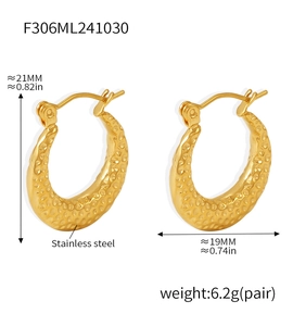 Detailed size and weight specs of gold PVD plated stainless steel hoop earrings