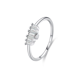 Minimalist S925 sterling silver ring featuring five shining baguette-cut rectangle gems