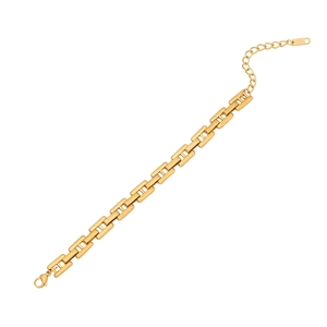 Minimalist golden stainless steel pig nose chain bracelet with H-link design on white background