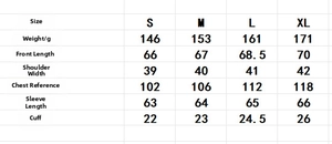 Detailed size chart showing S-XL measurements for the Bohemian lace patchwork chiffon blouse