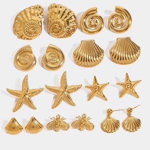 Starfish Shell Bee Stud Earrings Stainless Steel 18K Gold Plated Waterproof Hypoallergenic Fashion Jewelry For Women