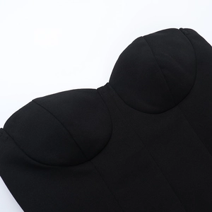 Detail of the sweetheart neckline and stitching on this black tube dress for women