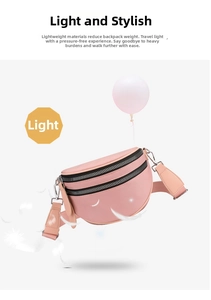 Pink multi-layer crossbody bag floating with feathers to show its lightweight texture