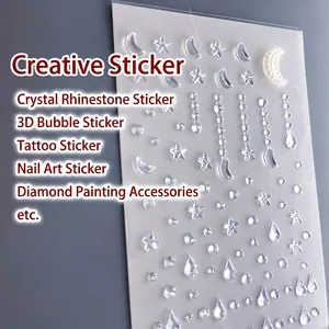 3D celestial face gems with moon star and droplet shapes for concert makeup