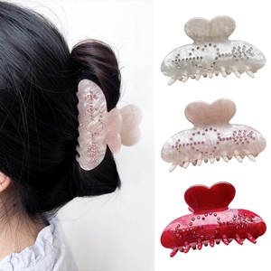 Pinces à cheveux élégantes avec cœurs en strass, blanc perle, rose et rouge pour femmes