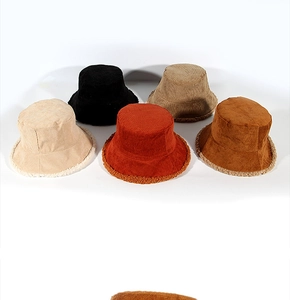 Winter corduroy bucket hats with warm fleece lining in five various colors