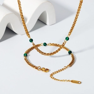 Collier Malachite Naturelle Acier Inoxydable Plaqué Or Chaîne Torsadée Imperméable Hypoallergénique Bijoux Boho Femmes
