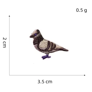 Self-adhesive pigeon embroidery patch for DIY decoration, size 3.5cm x 2cm