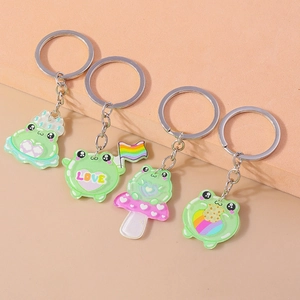 Cartoon Frog Acrylic Keychain Cute Mushroom Rainbow Flag Key Ring Fashion Animal Bag Pendant Accessories For Women Kids