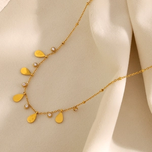 Collier en acier inoxydable plaqué or 18 carats avec pendentifs zircon en goutte d'eau
