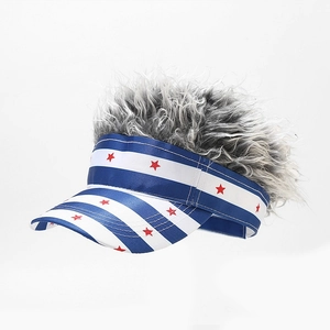 Detail of the American flag star stripes baseball cap with synthetic grey hair texture