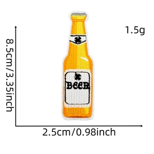 Embroidered beer bottle cartoon patch with hot melt adhesive 8.5x2.5cm size guide