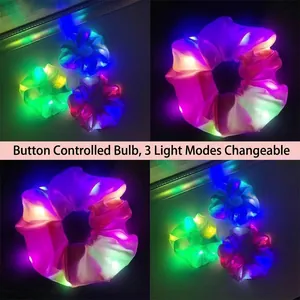 LED glowing scrunchies with 3 light modes and button control for nightlife accessories
