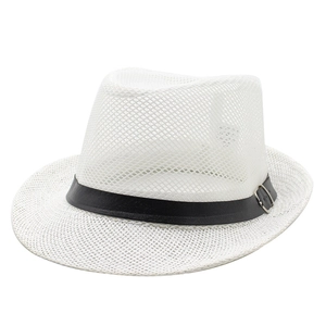 Chapeau Panama d'été en mesh blanc respirant avec une bande élégante en cuir noir