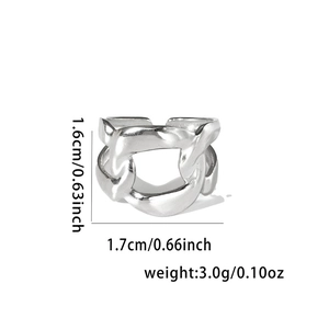 Silver chain design stainless steel ring detail with size and weight measurements