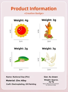 Dimensions et poids détaillés de quatre badges en émail sur le thème national chinois