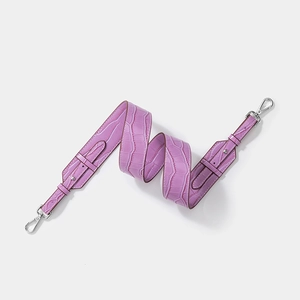 Adjustable purple crocodile embossed wide shoulder strap with silver metal swivel hooks