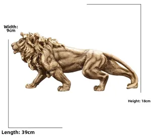 Detaillierte Maße der Löwen-Resin-Statue: Länge 39cm, Höhe 18cm, Breite 9cm