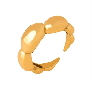 Polished gold plated titanium steel open ring with wavy texture minimalist design