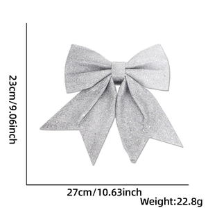 Silver glitter Christmas bow ornament with 23x27cm dimensions for holiday tree decor