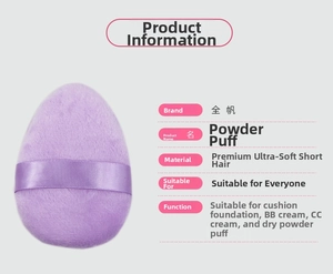 Detail of purple egg-shaped makeup puff with soft short bristles for dry foundation