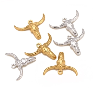 Ethnic style stainless steel bull head pendant in gold and silver finish for DIY jewelry