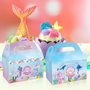 Mermaid party gift boxes with ocean shell pearl designs for birthday candy packaging
